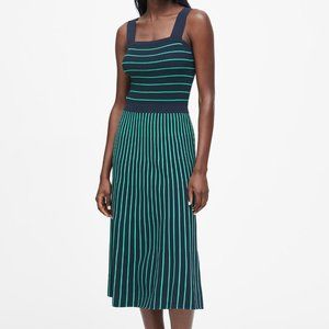 BANANA REPUBLIC Square-Neck Knit Dress, Navy & Emerald Green Stripe, Size S